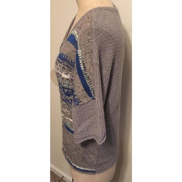 Free People Gray & Blue Fair Isle Pullover Sweater L - Picture 4 of 7